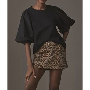 BY ANTHROPOLOGIE Black Mixed Media Puff-Slv Blouse Top Dress Up/Down XS